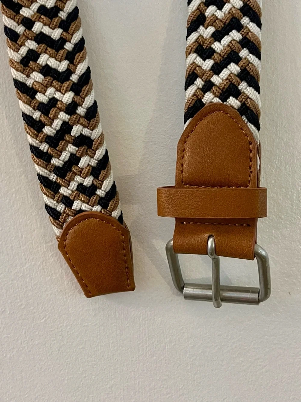 Adjustable Woven Belt Stretchy Preppy Classic Nautical Coastal Brown White Blue